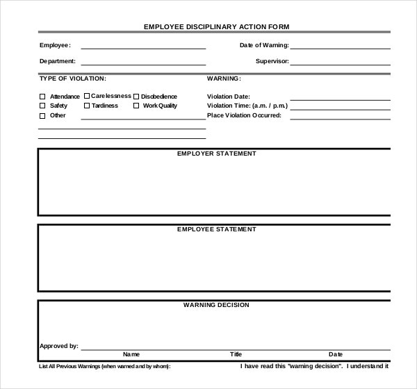 Sample employee discipline form